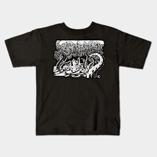 Pirate kraken white art Kids T-Shirt